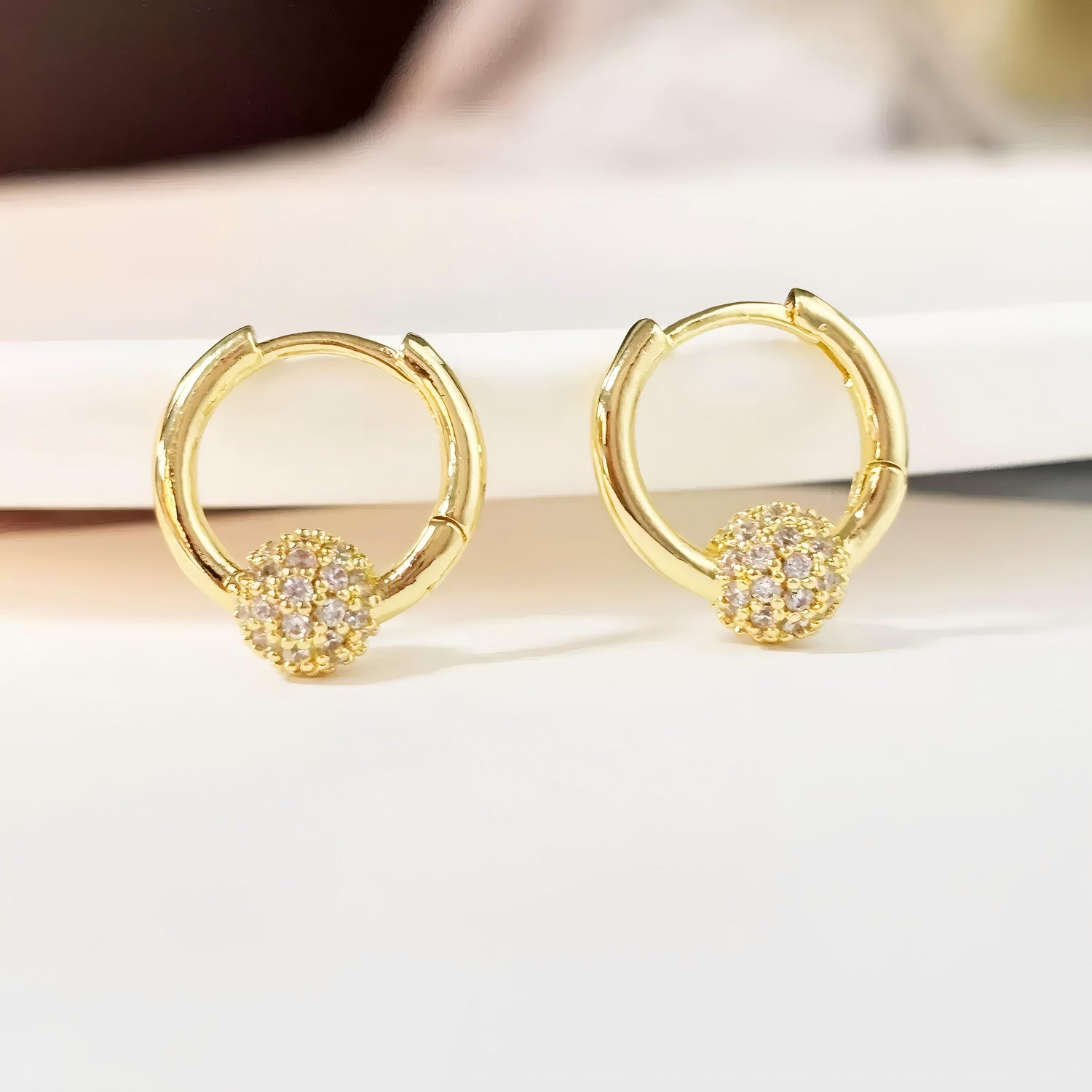 Gold Floral Crystal Hoop Earrings