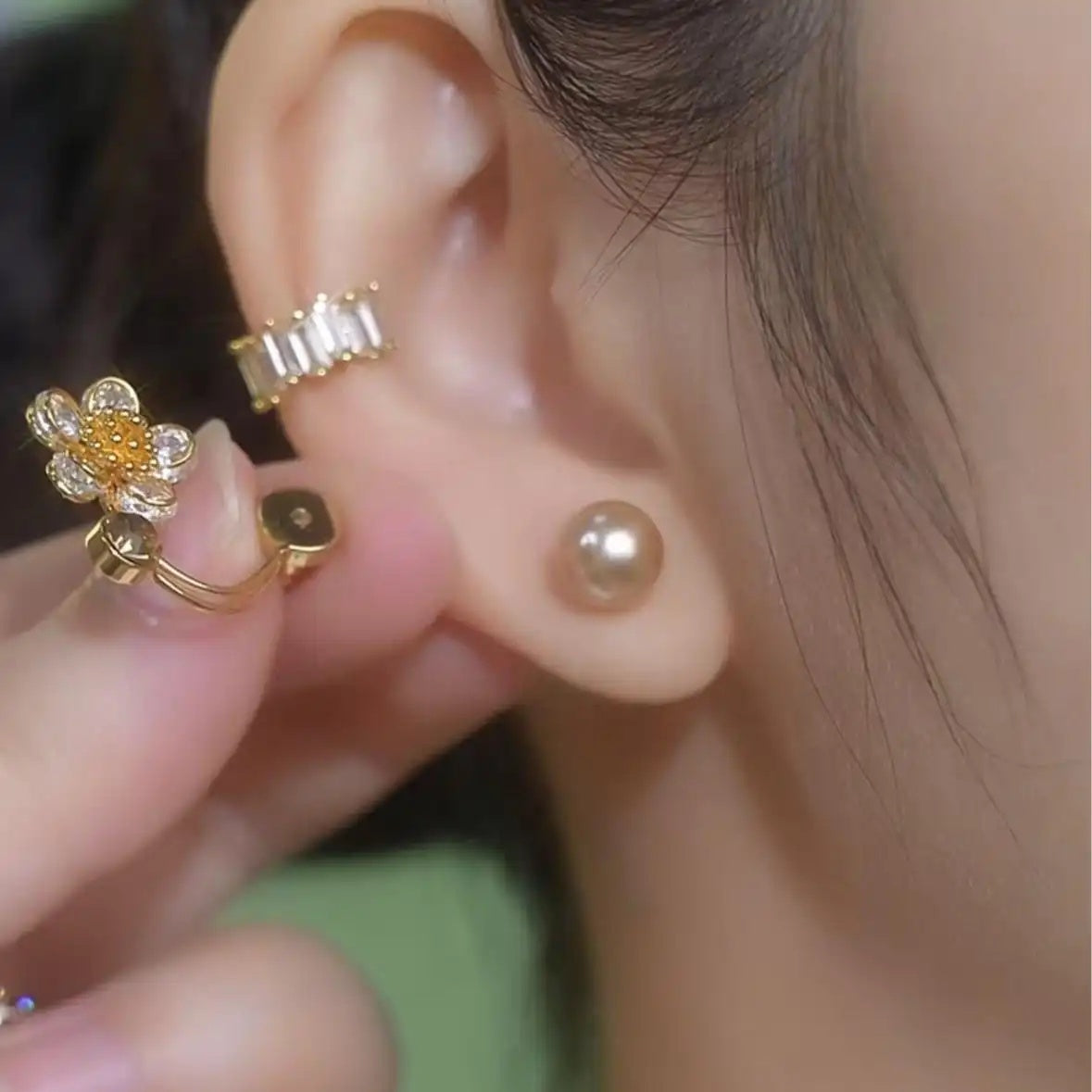 Gold Floral Multi-Wear Earrings