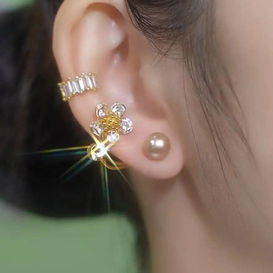 Gold Floral Multi-Wear Earrings