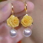 Gold Flower Pearl French Earrings