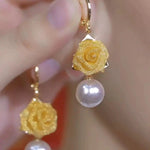 Gold Flower Pearl French Earrings