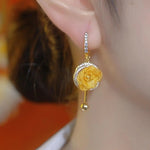 Gold Flower Tassel Long Floral Drop Earrings