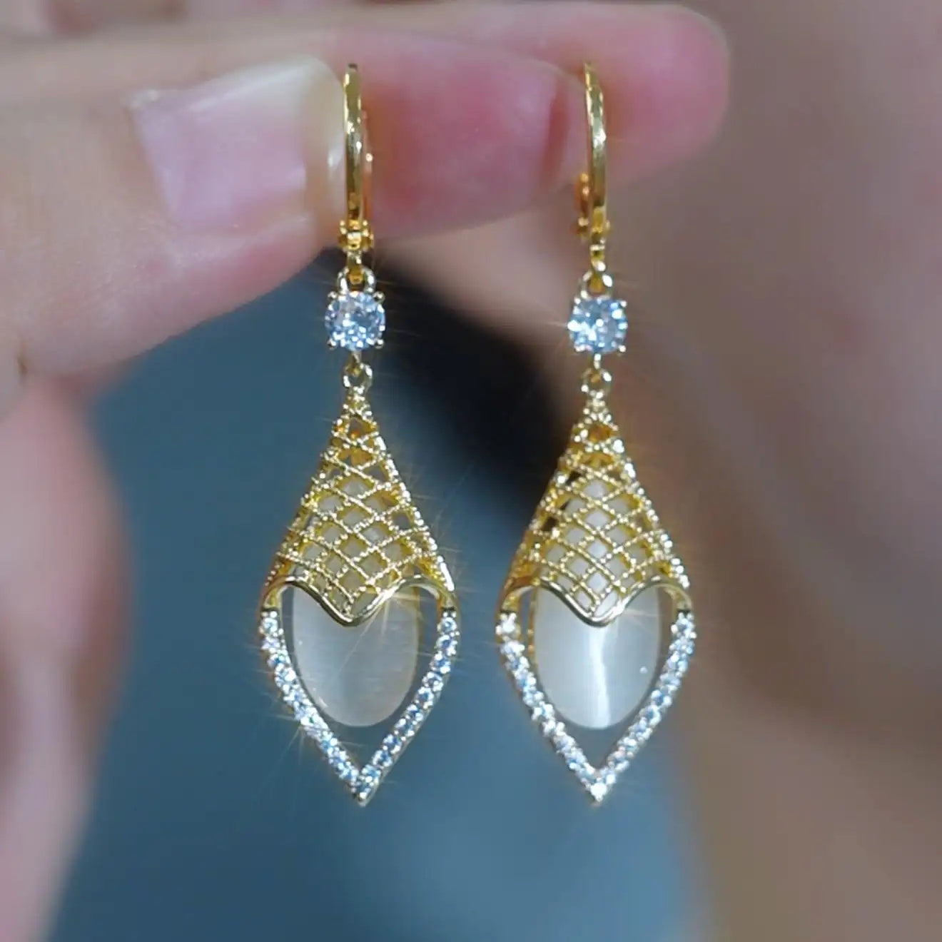 Gold French Rhombus Hoop Earrings