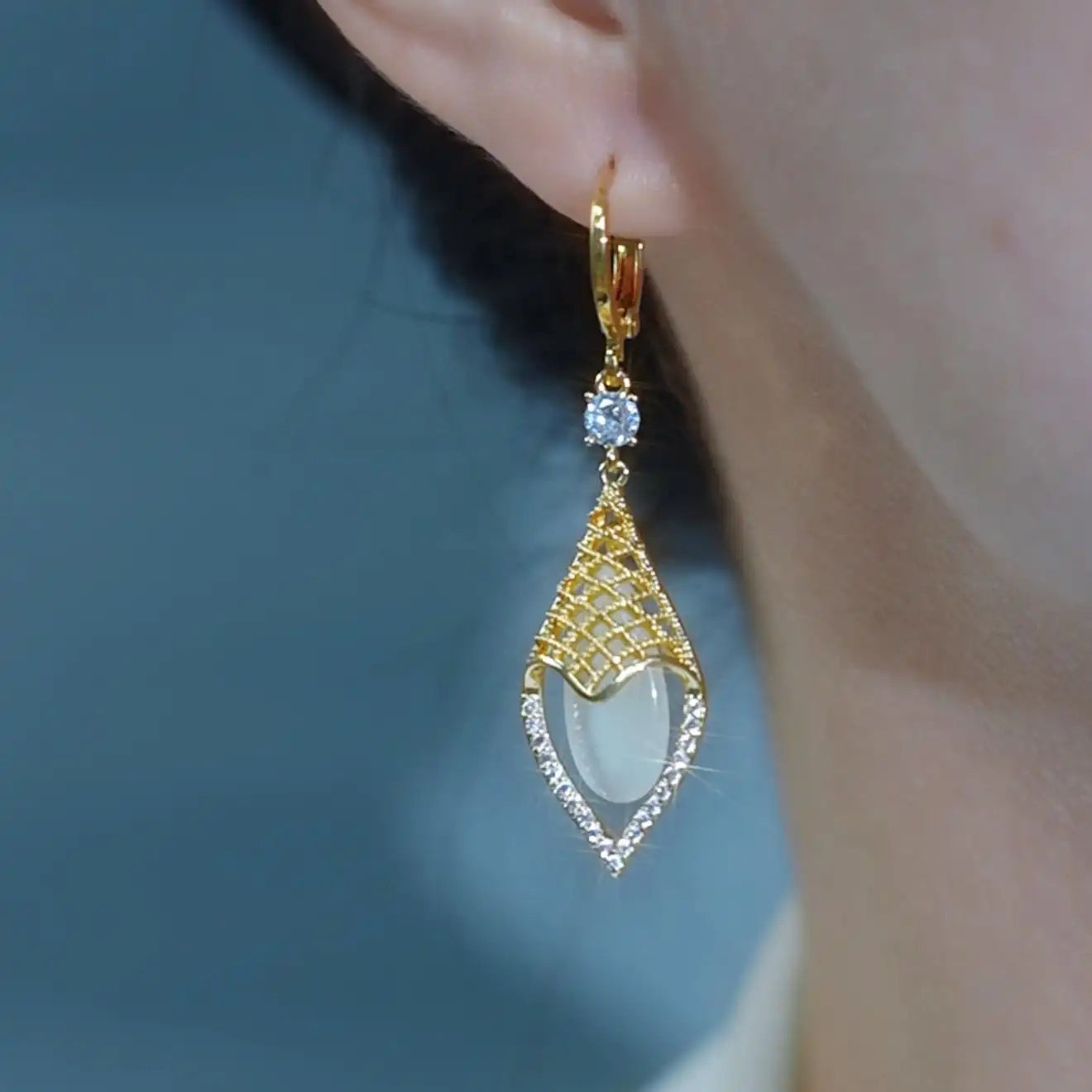 Gold French Rhombus Hoop Earrings