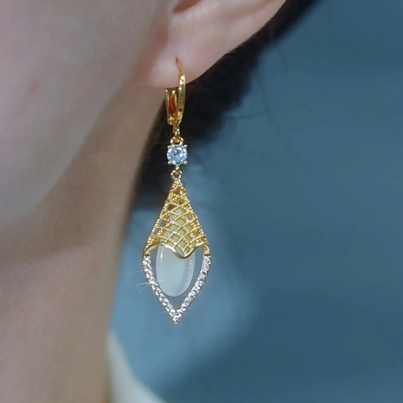 Gold French Rhombus Hoop Earrings