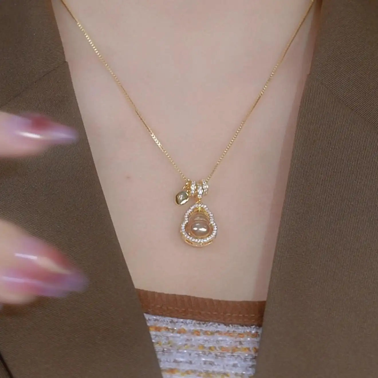 Gold Fu Character Gourd Pendant Necklace