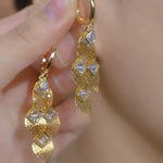 Gold Geometric Leaf Drop Earrings