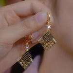 Gold Geometric Square Tassel Drop Earrings