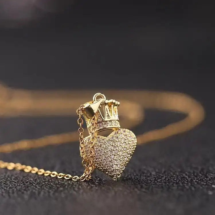 Gold- Heart Crown Metal Hip-Hop Necklace