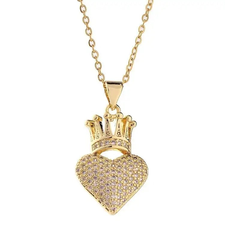 Gold- Heart Crown Metal Hip-Hop Necklace