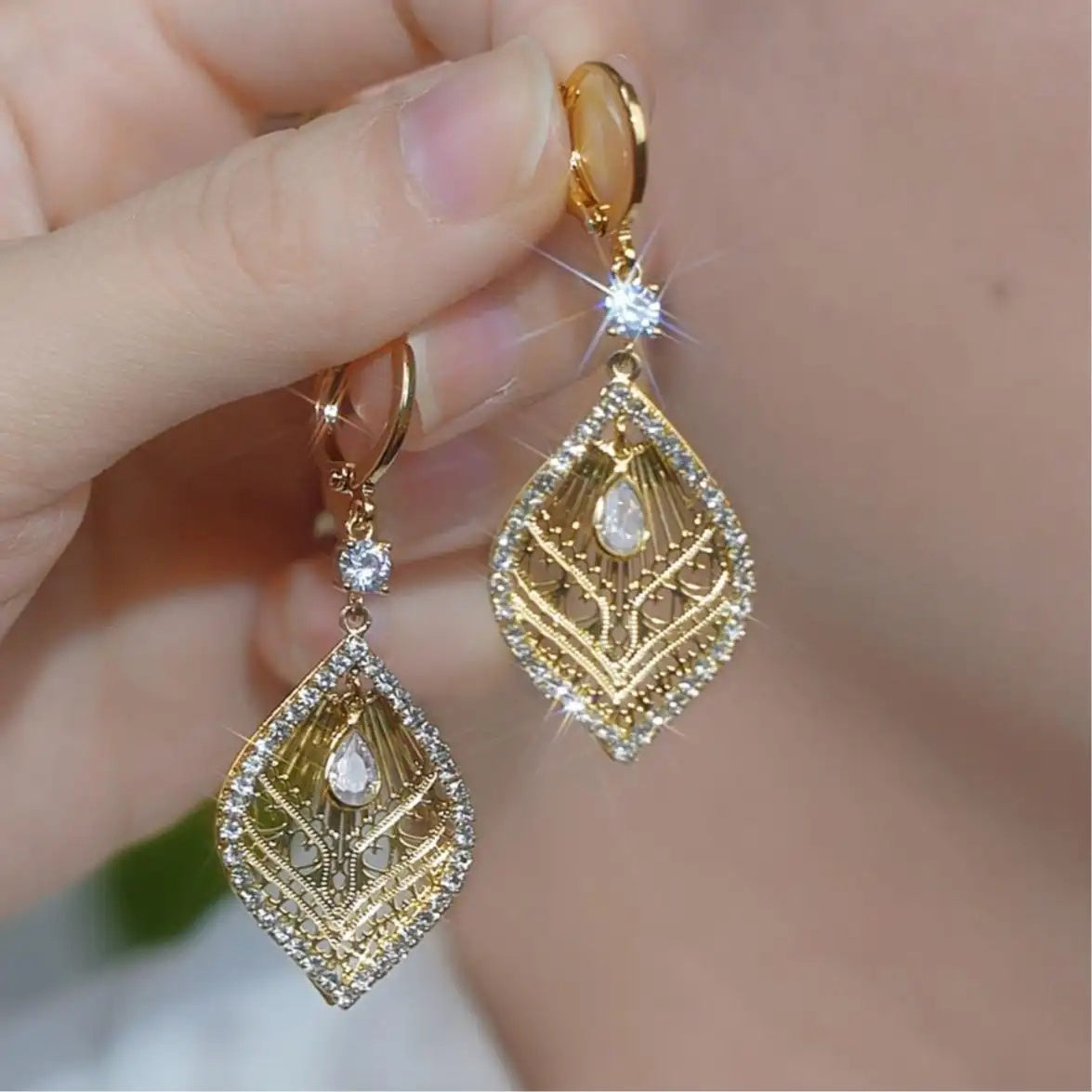 Gold Hollow Leaf Drop Earrings
