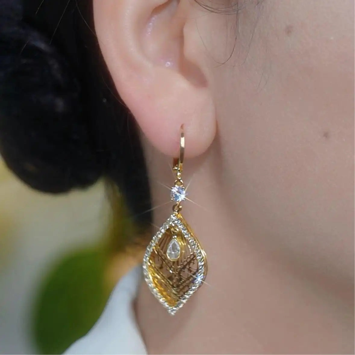 Gold Hollow Leaf Drop Earrings