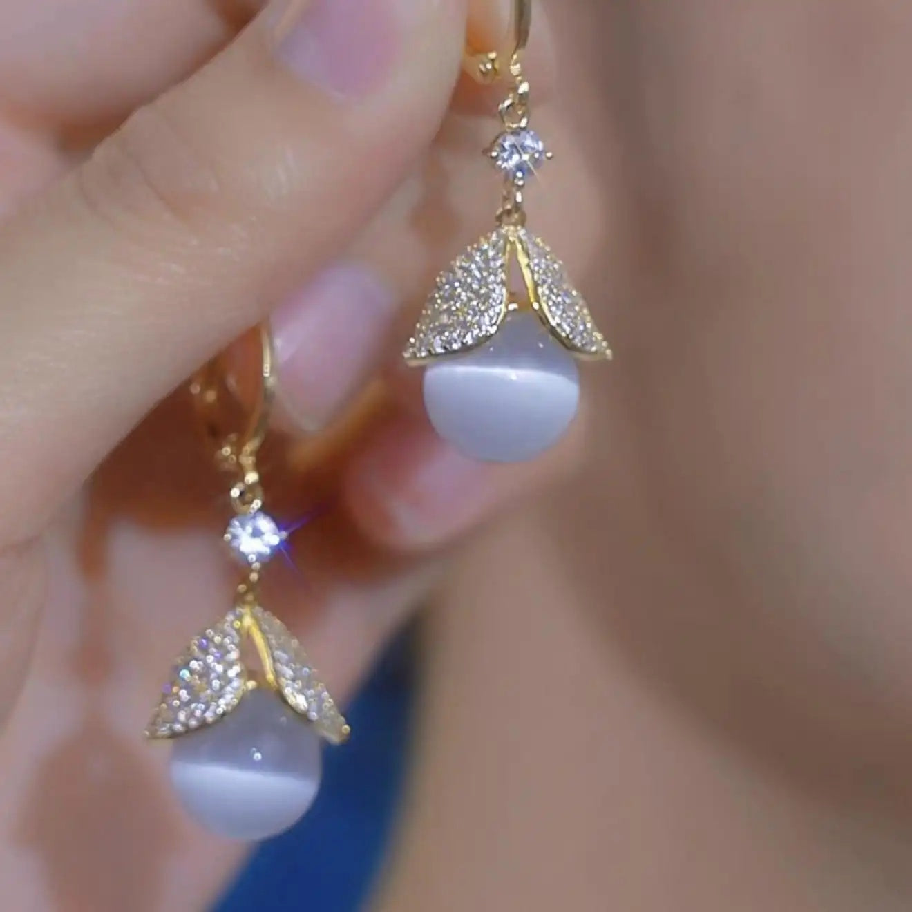 Gold- Leaf Crystal and Clear Earrings