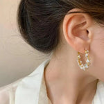 Gold Leaf Crystal Hoop Earrings
