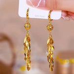 Gold Leaf Tassel Drop Earrings