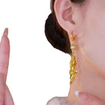 Gold Leaf Tassel Drop Earrings