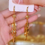 Gold Leaf Tassel Drop Earrings