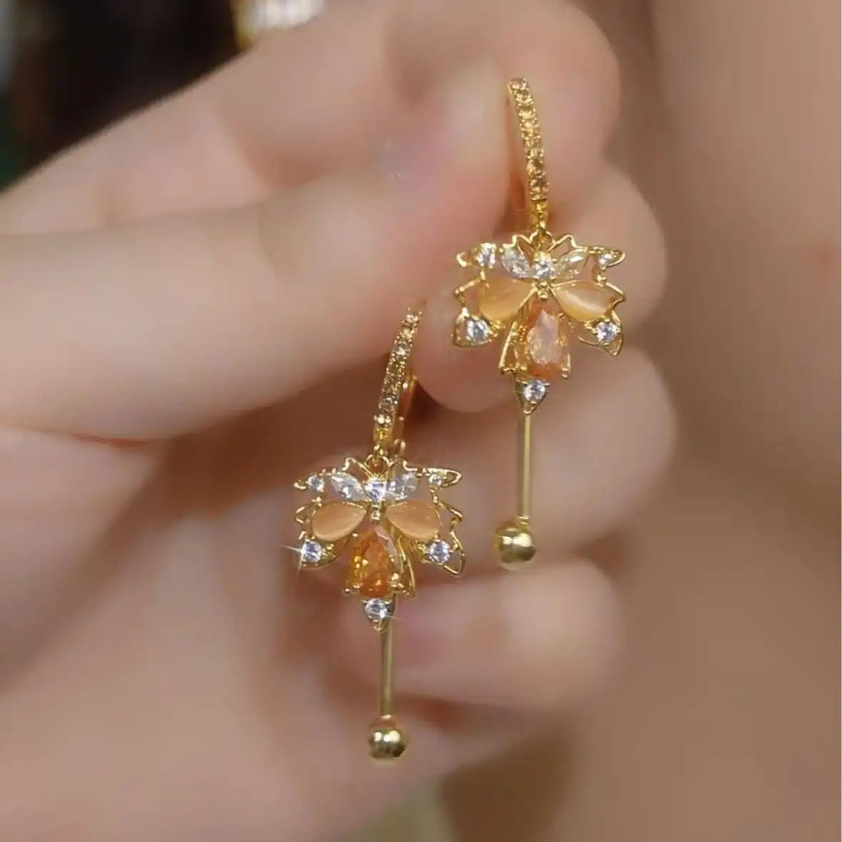 Gold Maple Leaf Drop Earrings