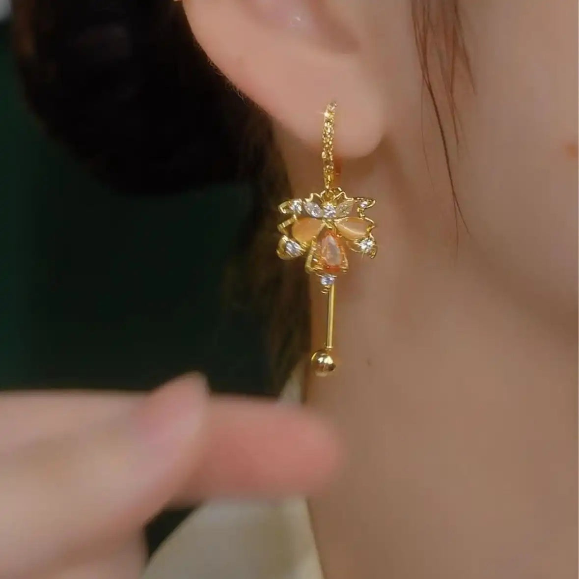 Gold Maple Leaf Drop Earrings