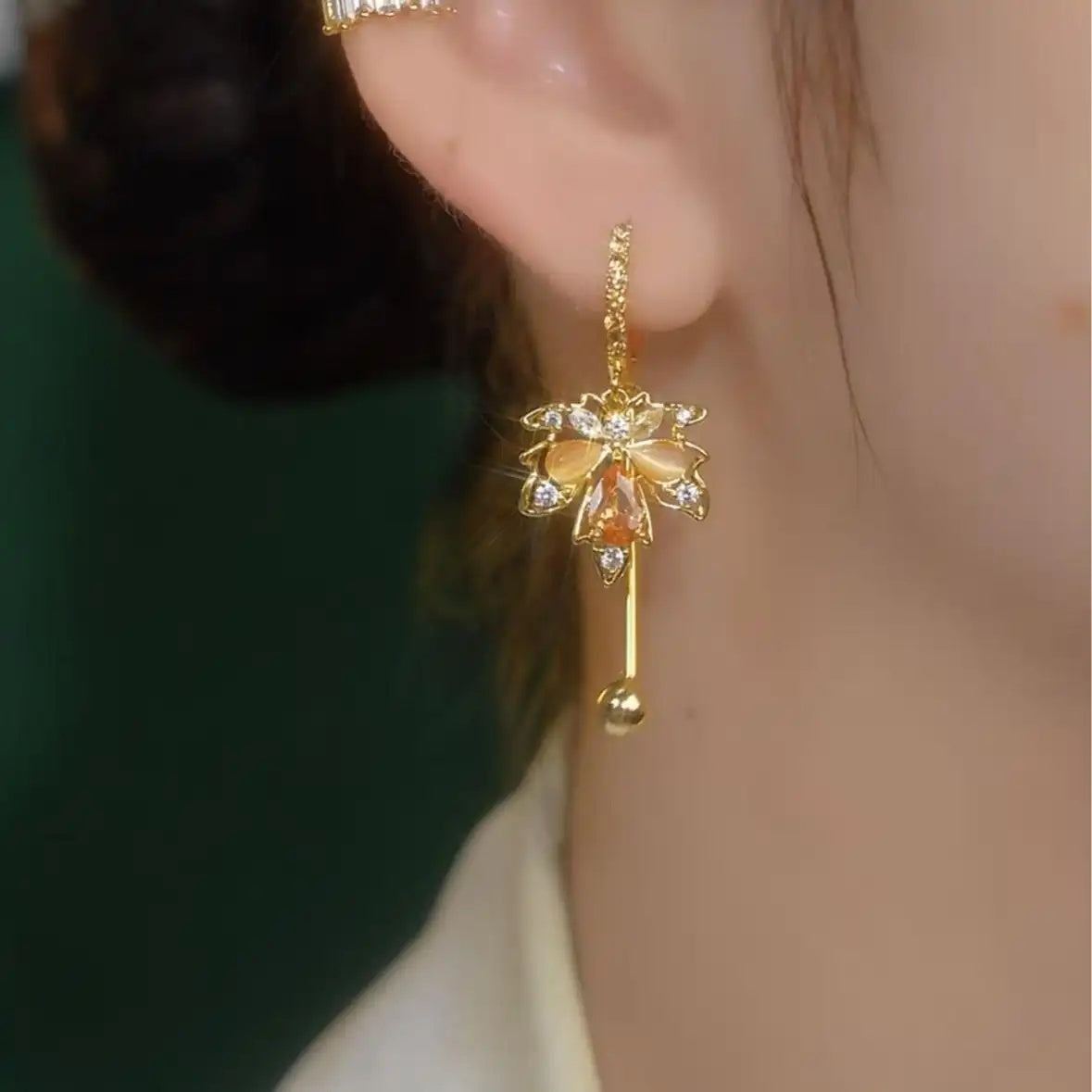 Gold Maple Leaf Drop Earrings