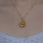 Gold Mesh Circle Pendant Necklace
