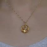 Gold Mesh Circle Pendant Necklace