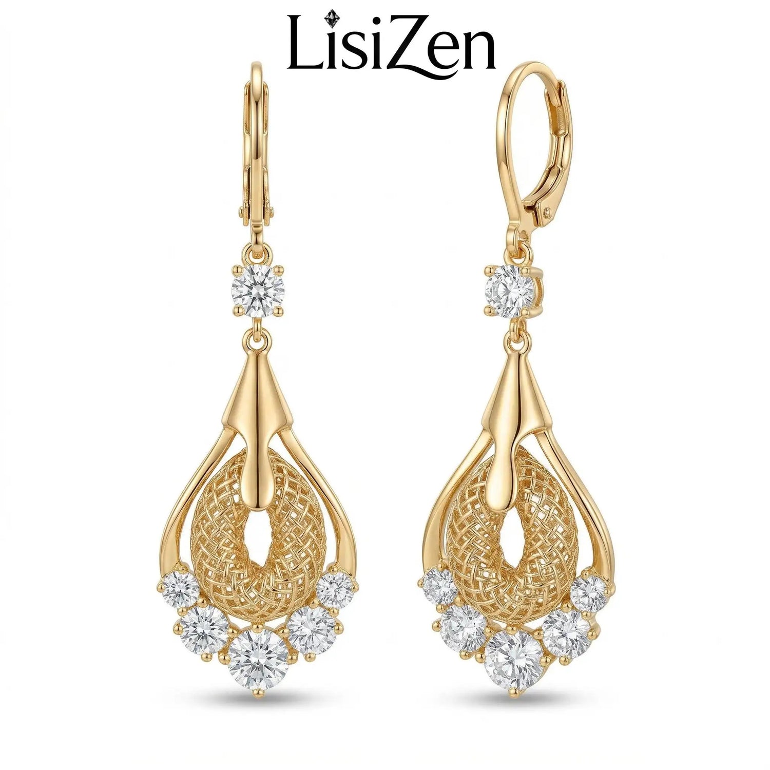 Gold Mesh Teardrop Drop Earrings