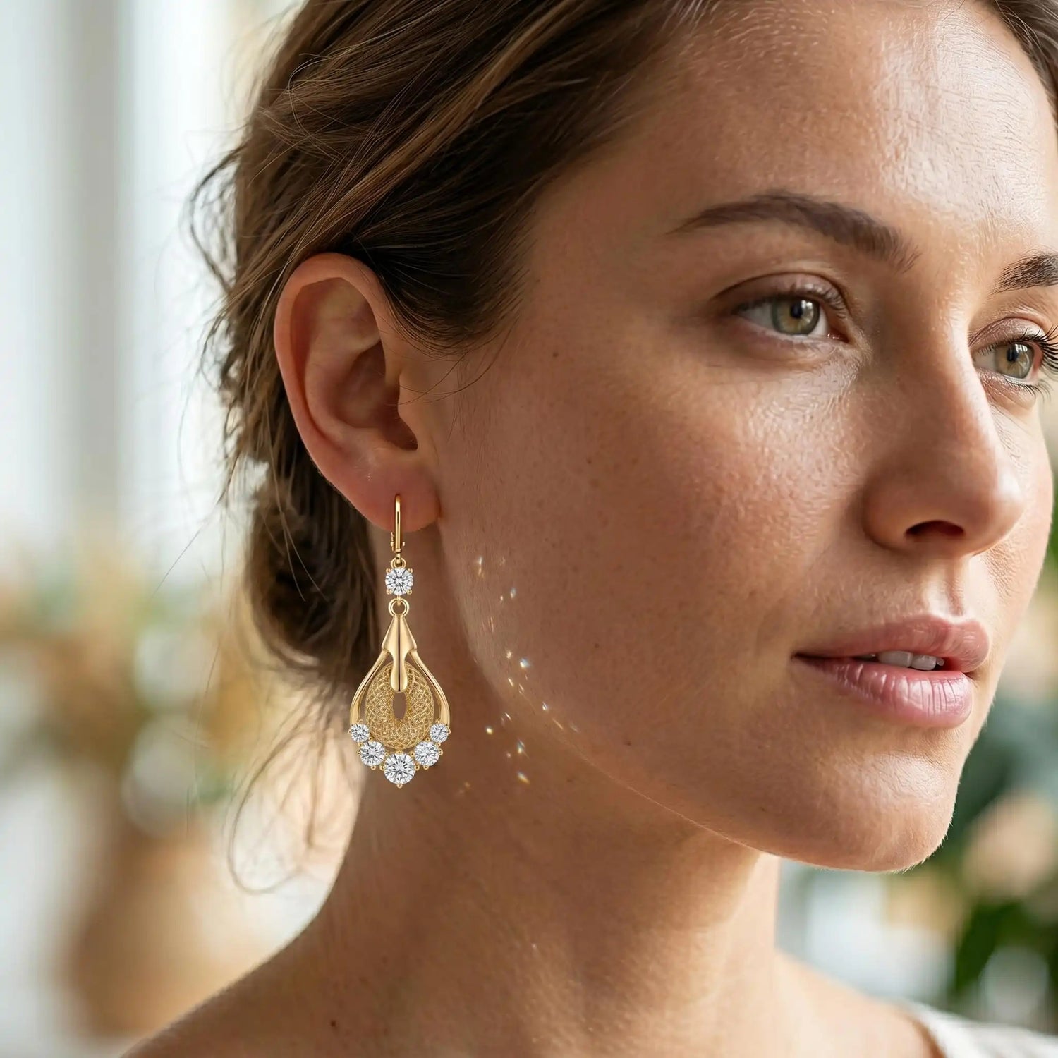 Gold Mesh Teardrop Drop Earrings