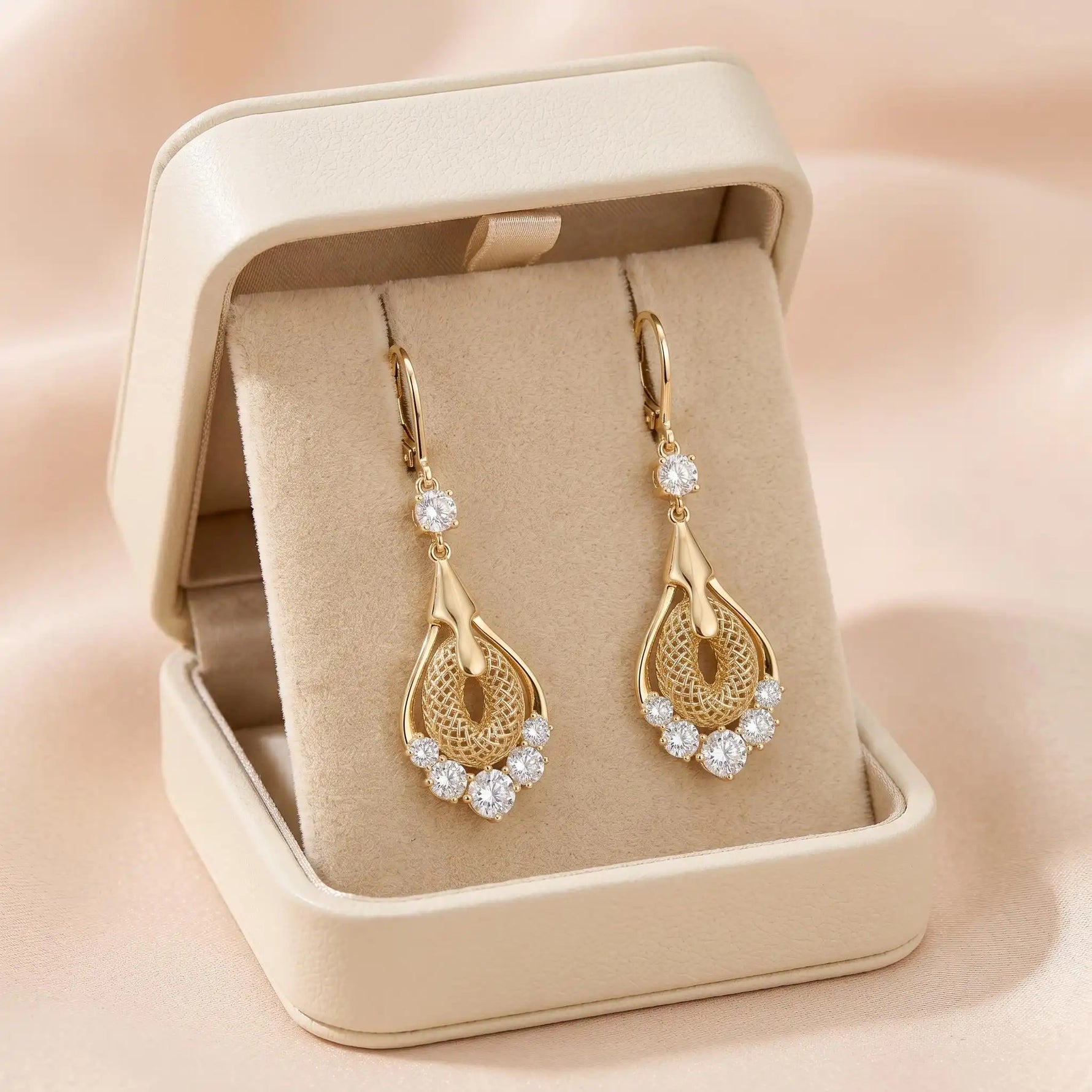 Gold Mesh Teardrop Drop Earrings