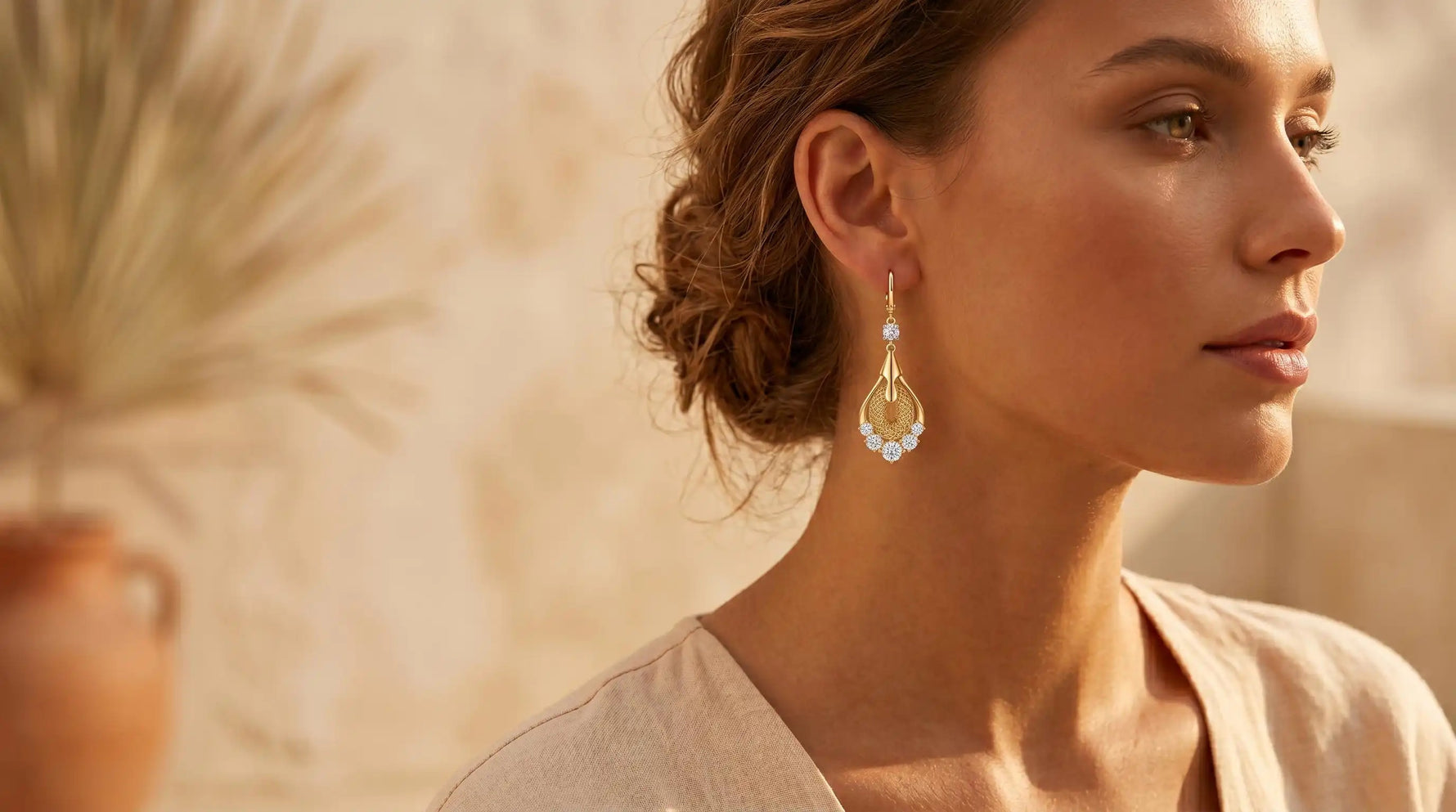 Gold Mesh Teardrop Drop Earrings