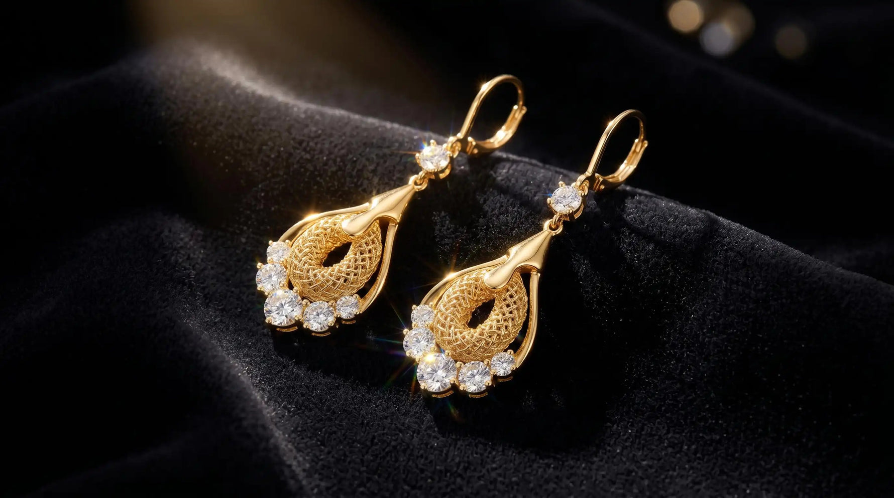 Gold Mesh Teardrop Drop Earrings