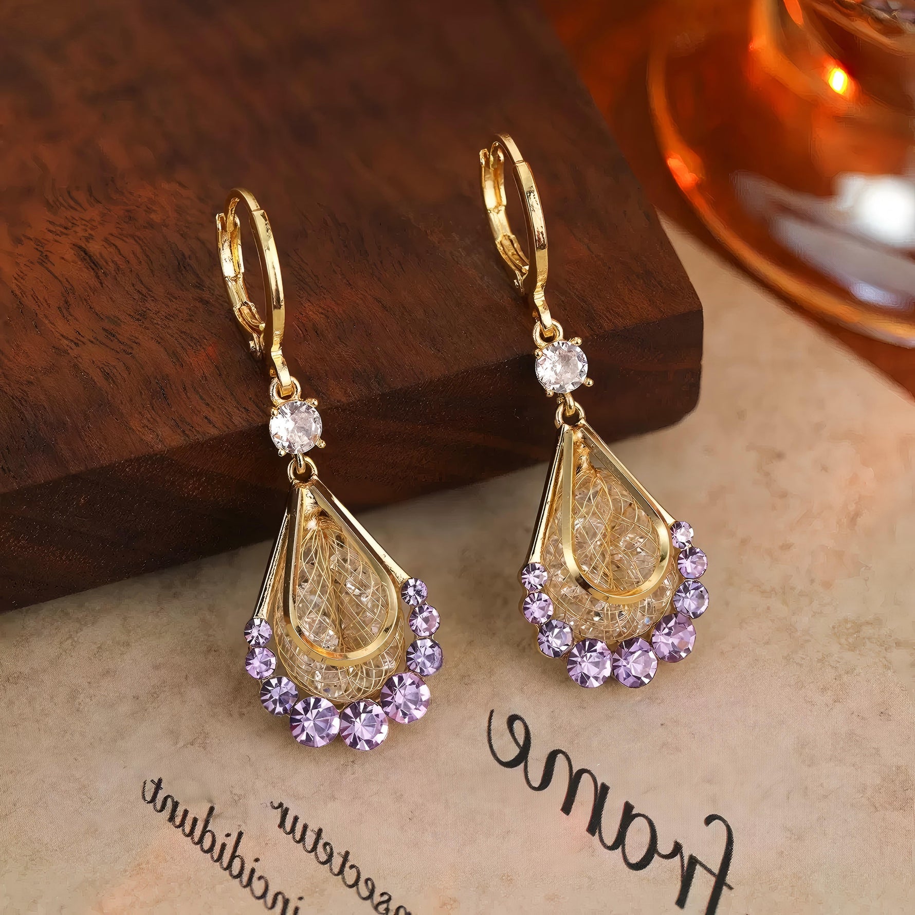 Gold Mesh Teardrop Long Drop Earrings