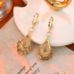 Gold Mesh Teardrop Long Drop Earrings