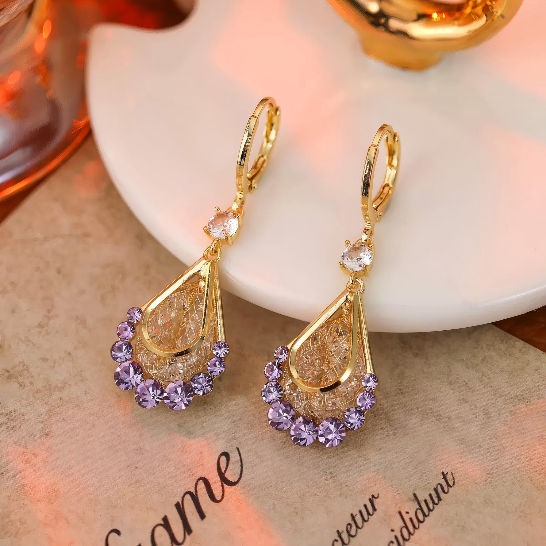 Gold Mesh Teardrop Long Drop Earrings