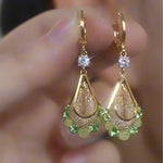 Gold- Mesh Three-Color Crystal Drop Earrings