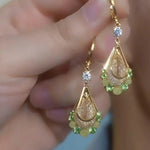 Gold- Mesh Three-Color Crystal Drop Earrings