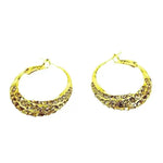 Gold Needle Crystal Round Hoop Earrings