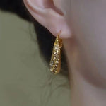 Gold Needle Crystal Round Hoop Earrings