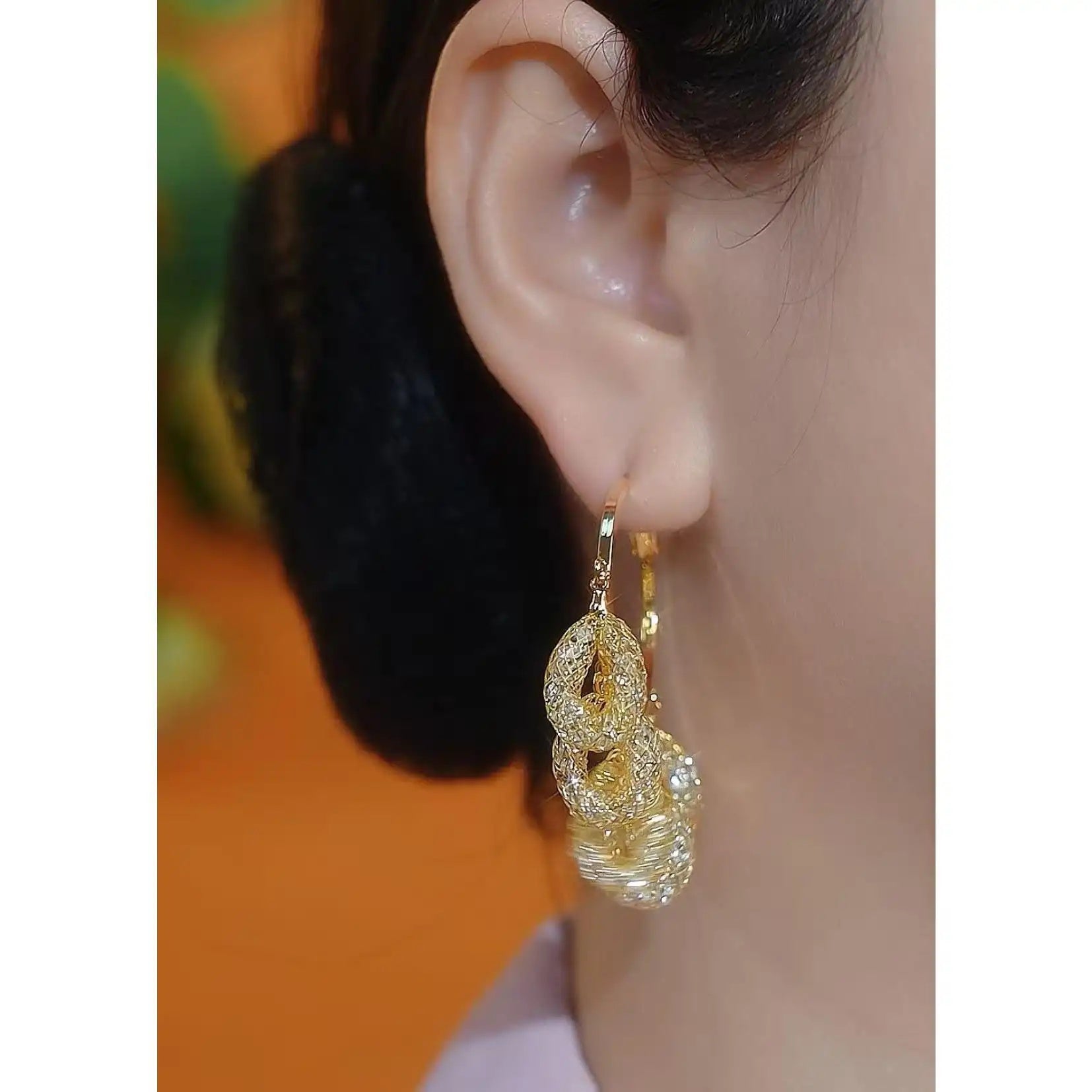 Gold Oval Crystal Tassel Drop Earrings