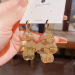 Gold Petal Tassel Crystal Floral Drop Earrings