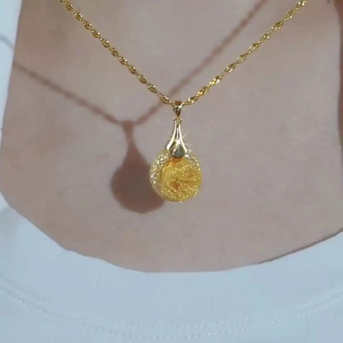 Gold Rose Coin Pendant Necklace