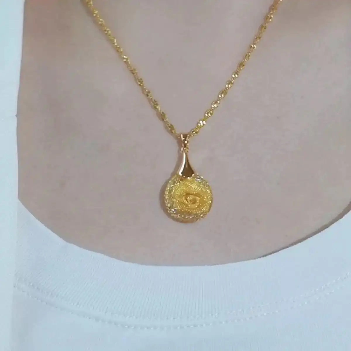Gold Rose Coin Pendant Necklace
