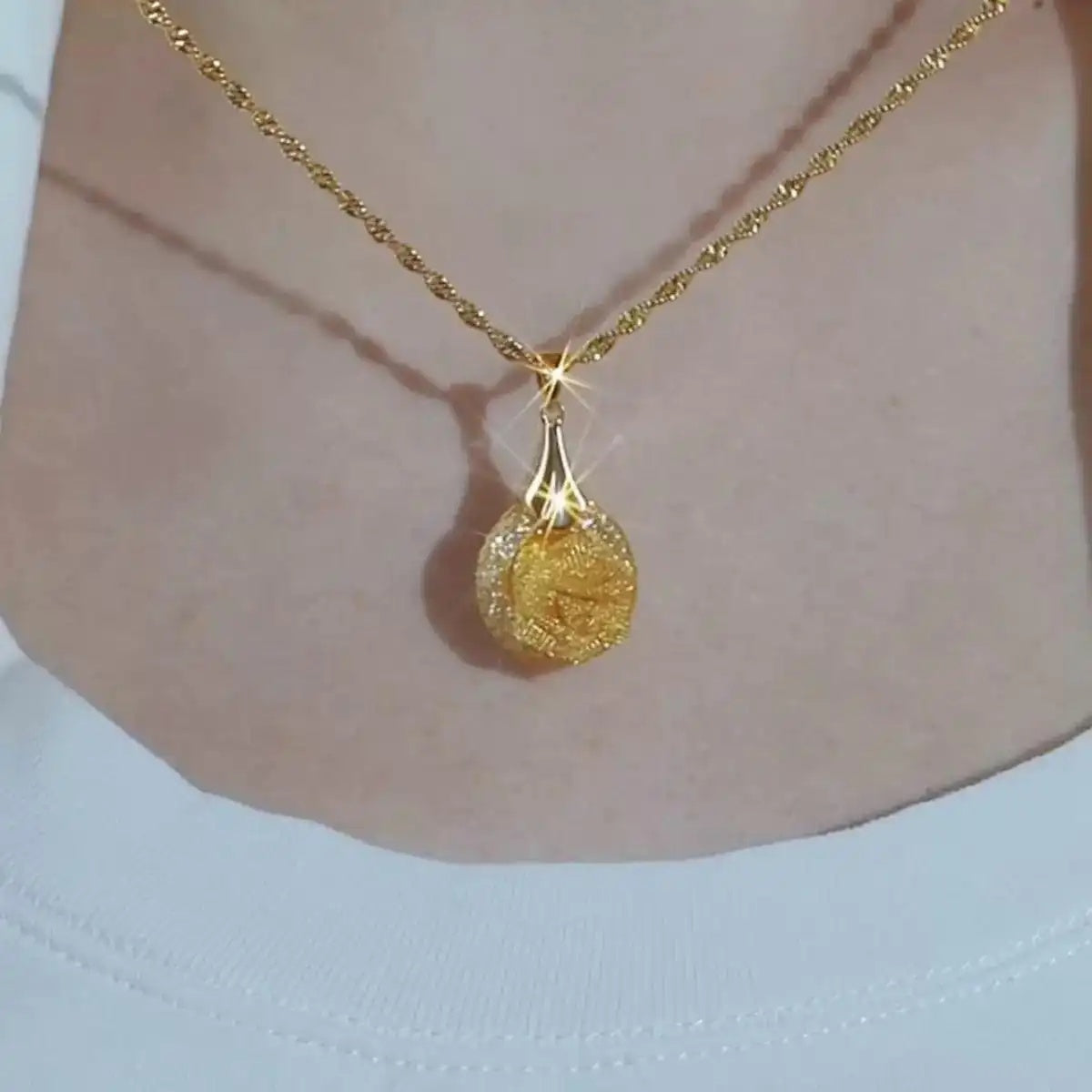 Gold Rose Coin Pendant Necklace