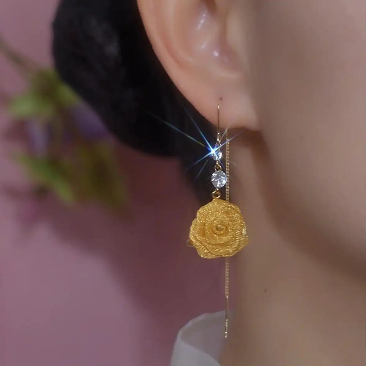 Gold Rose Earrings