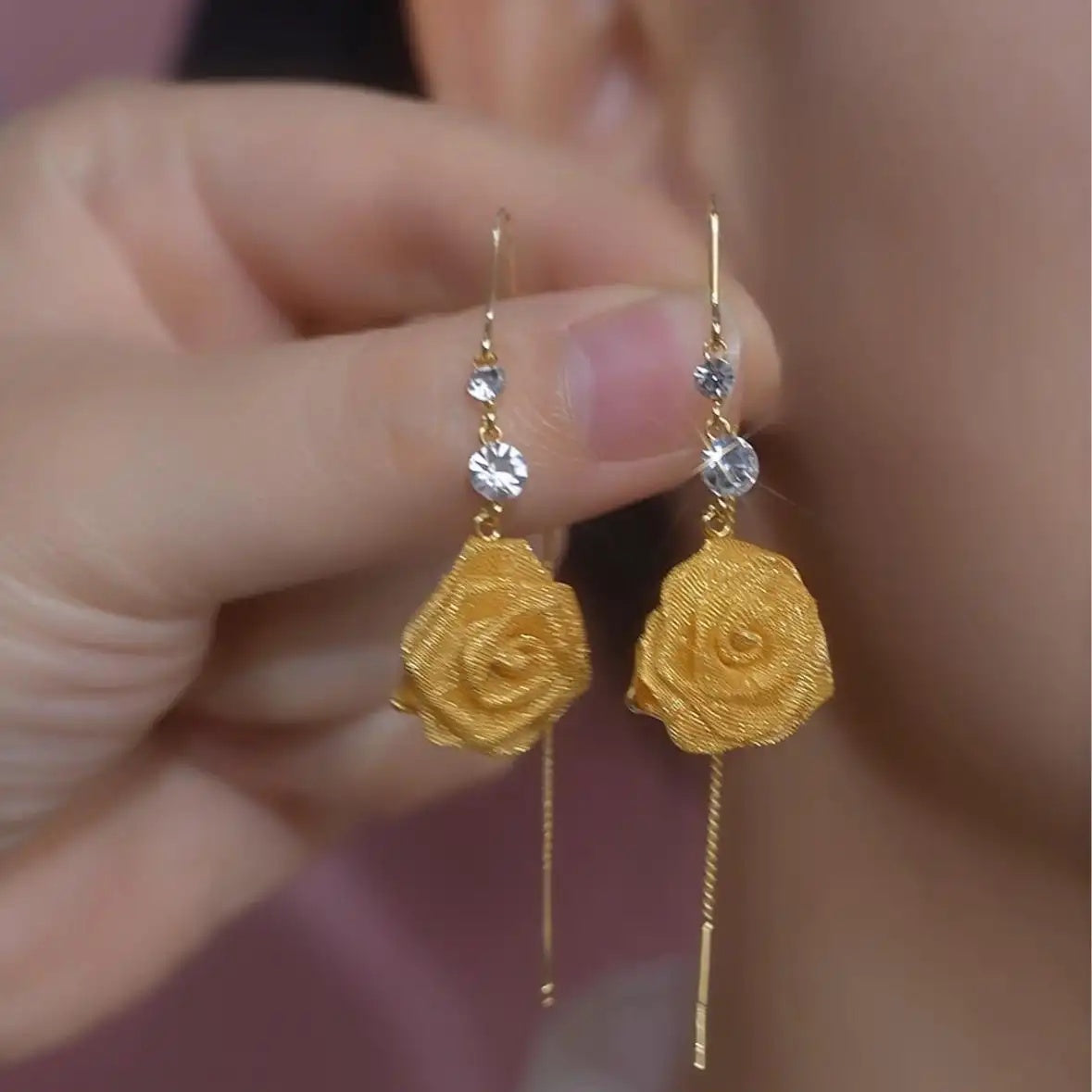 Gold Rose Earrings