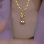 Gold Rose Pearl Pendant Necklace
