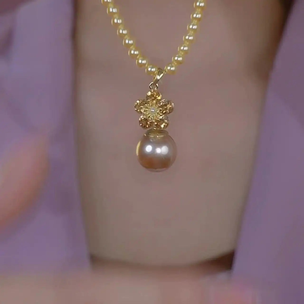 Gold Rose Pearl Pendant Necklace