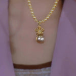 Gold Rose Pearl Pendant Necklace