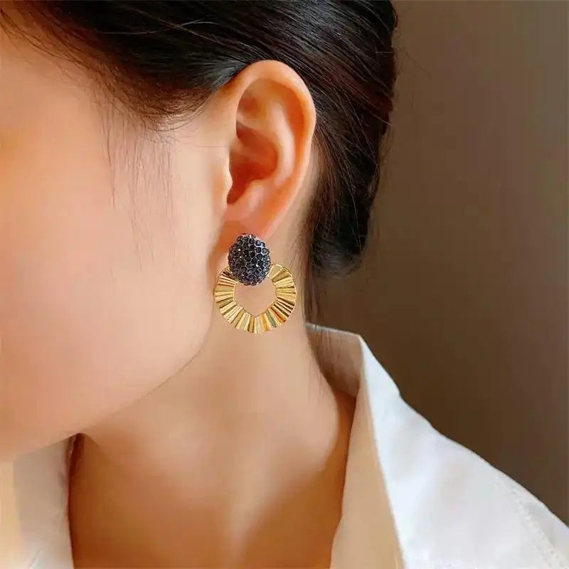 Gold Round Retro French Hoop Earrings