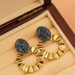 Gold Round Retro French Hoop Earrings